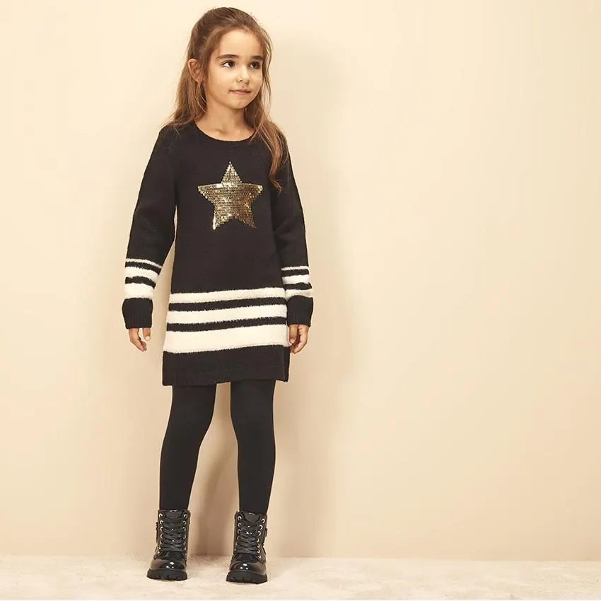 Robe en tricot motif étoile en sequins pour fille