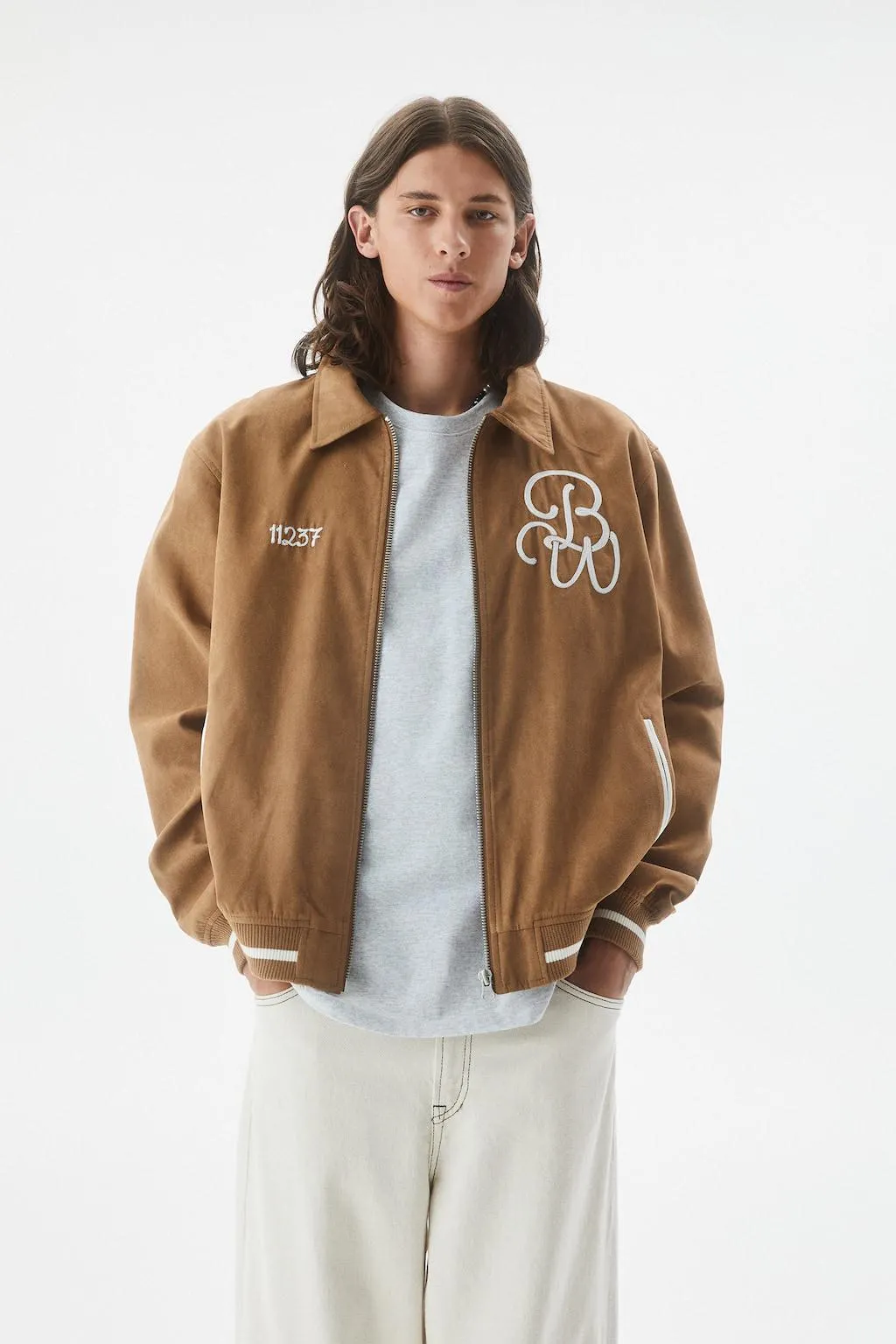 FAUX SUEDE JACKET WITH EMBROIDERY