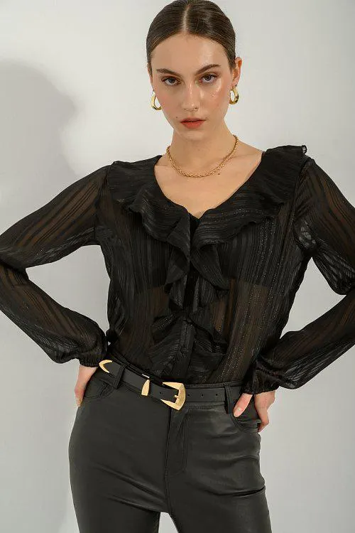 See- through πουκάμισο με χρυσοκλωστή