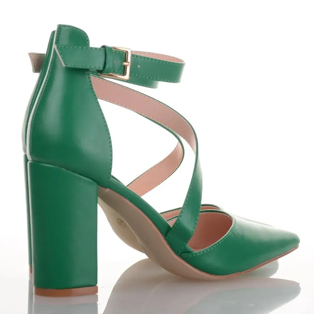 Πράσινες Γόβες με Χοντρό Τακούνι Famous