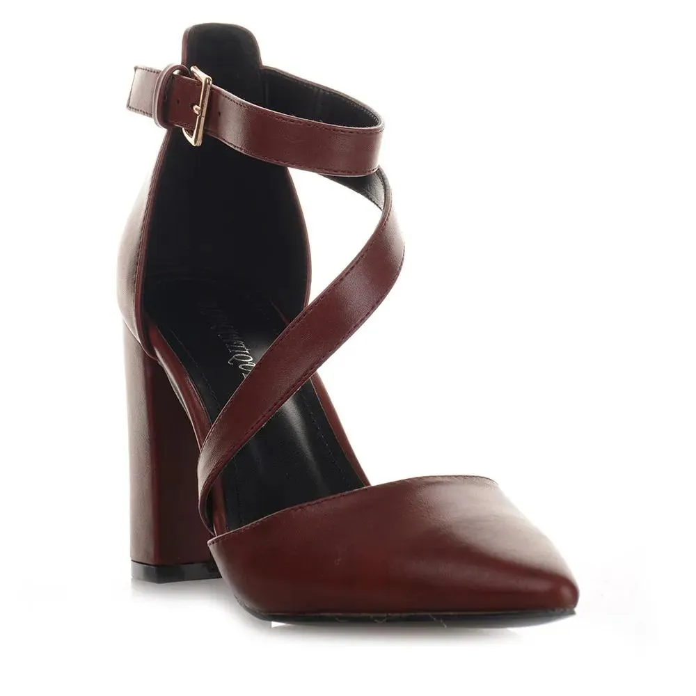 Μπορντό Γόβες με Χοντρό Τακούνι Famous