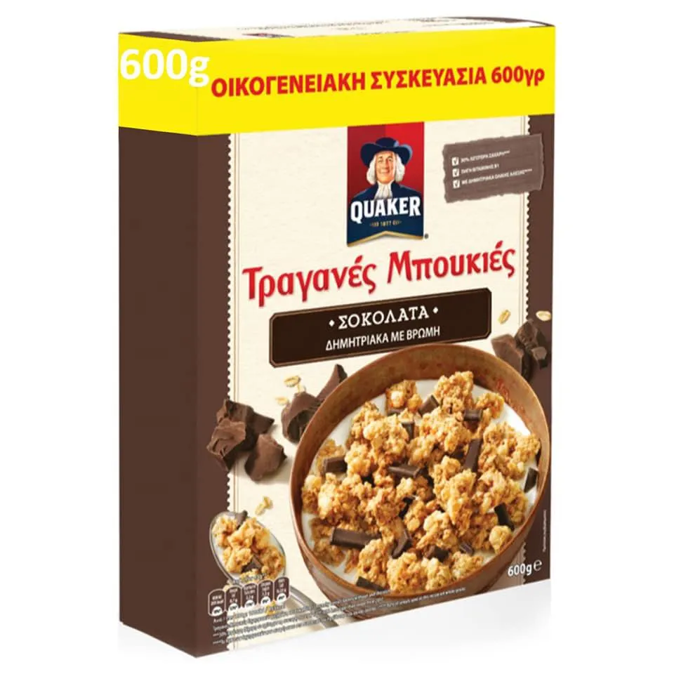 QUAKER | Δημητριακά Τραγανές Μπουκιές Μαύρη Σοκολάτα 600gr