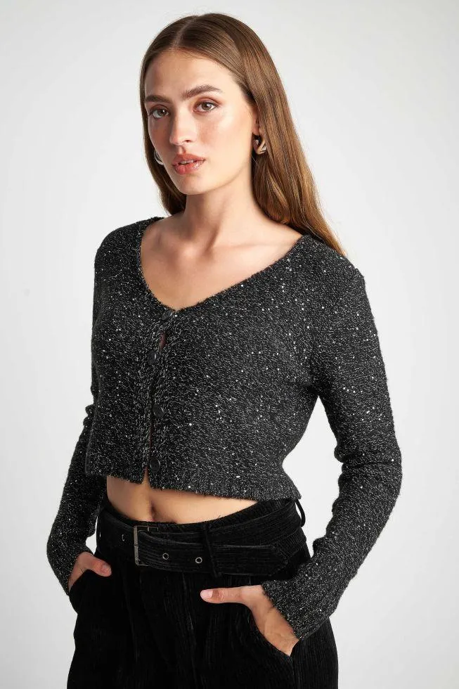 Ζακέτα lurex με παγιέτες - Black