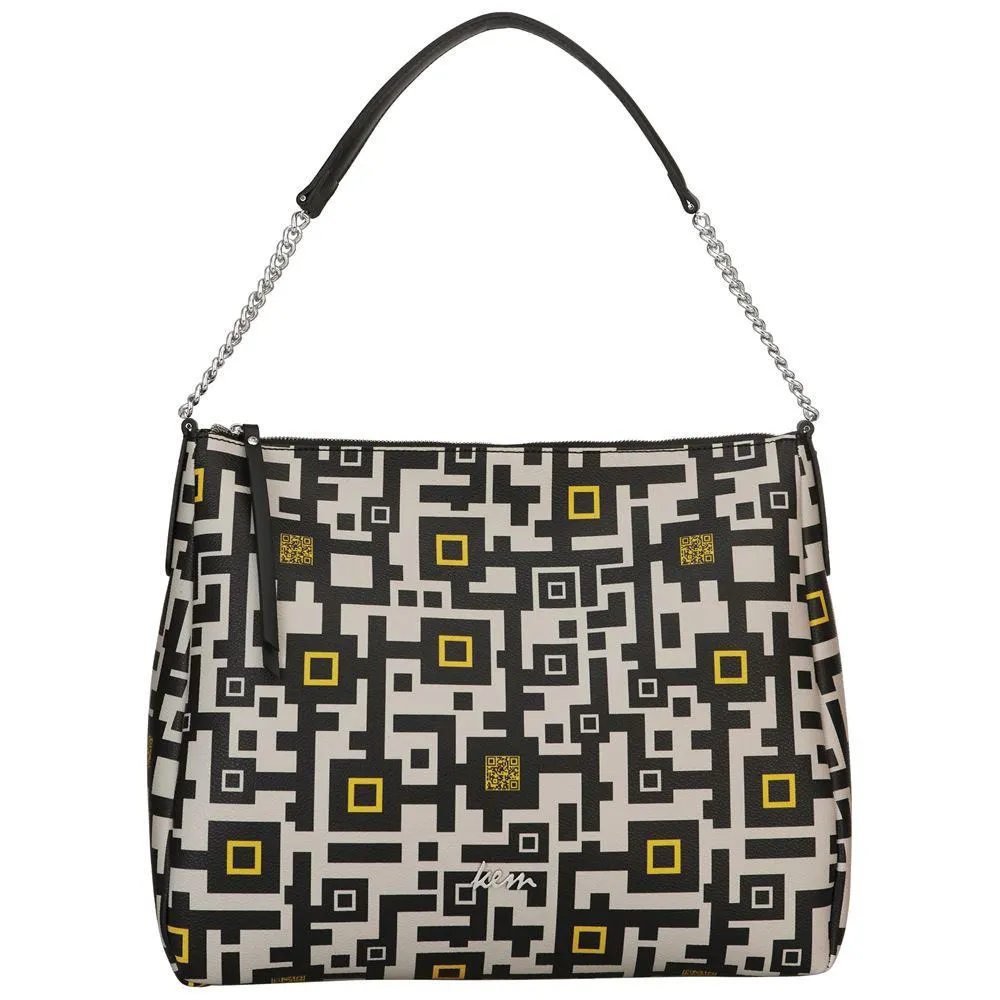 Tσάντα ώμου σε συνθετικό υλικό Enigma One με δερμάτινα δεσίματα