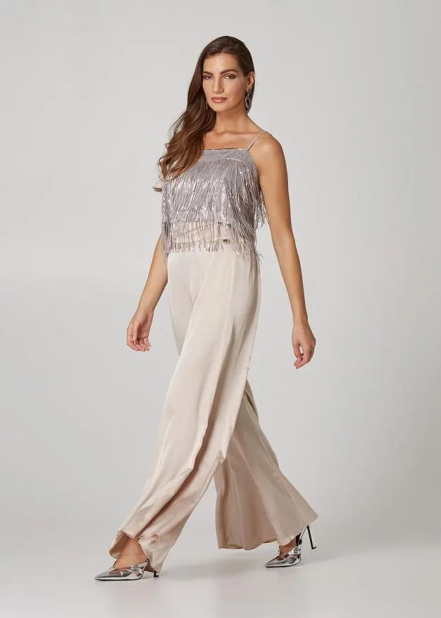 Κροπ μπλούζα με κρόσια με παγιέτα