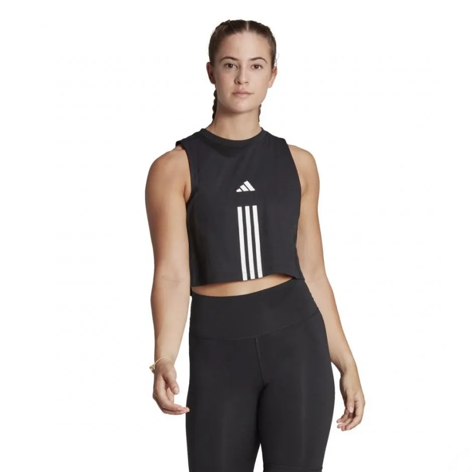 adidas Performance TRAIN ESSENTIALS TRAIN COTTON 3-STRIPES CROP TANK TOP Μαύρο