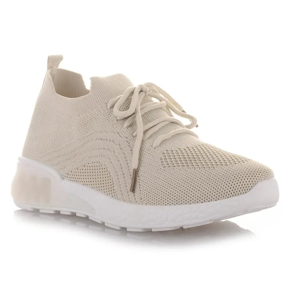 Μπεζ Υφασμα΄τινα Γυναικεία Sneakers Famous