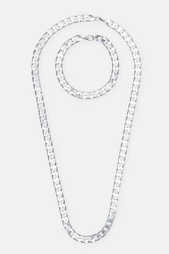 PACK OF SILVER-COLOURED CHAIN NECKLACE AND BRACELET