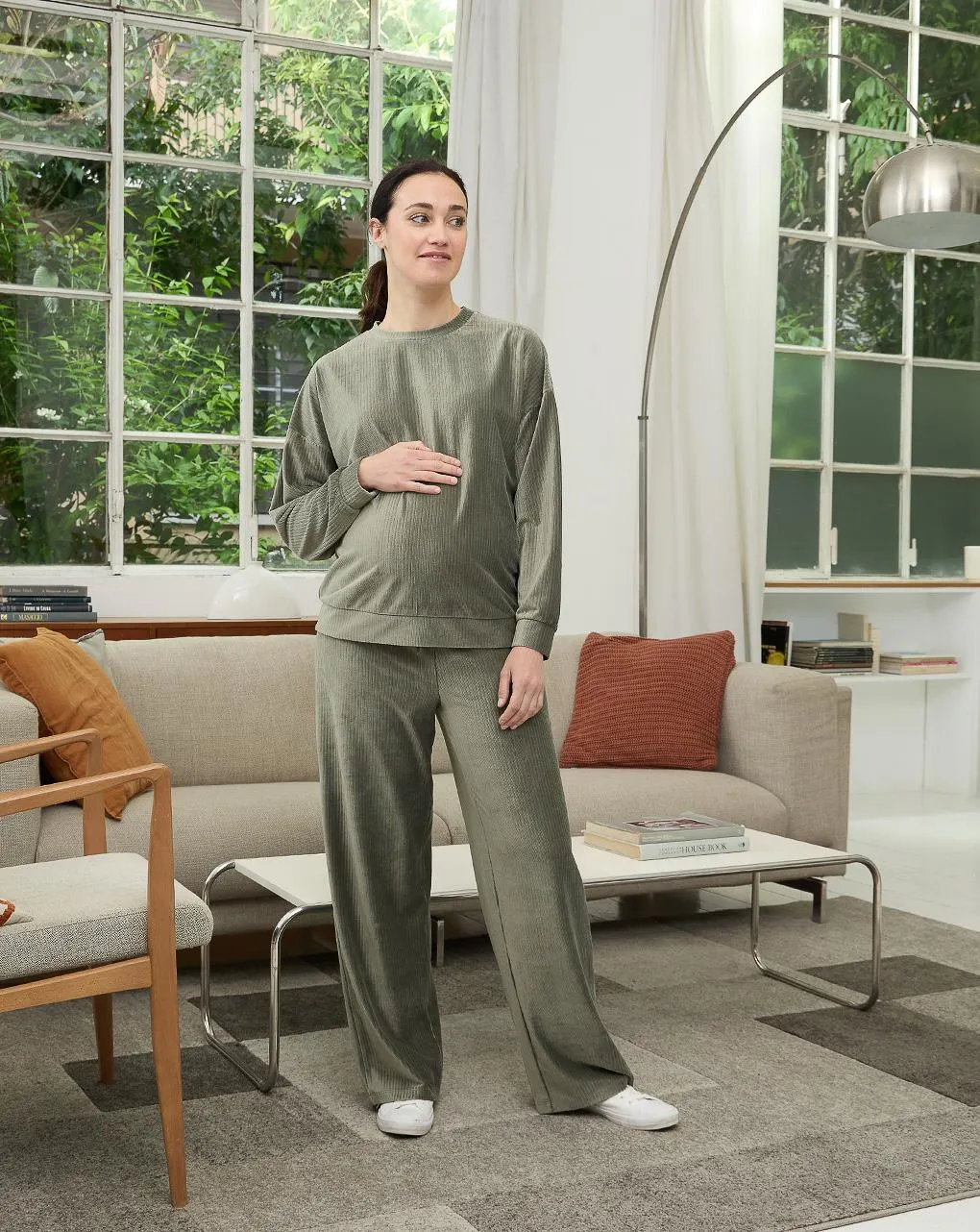 Γυναικεία παντελόνα εγκυμοσύνης από σενίλ χακί