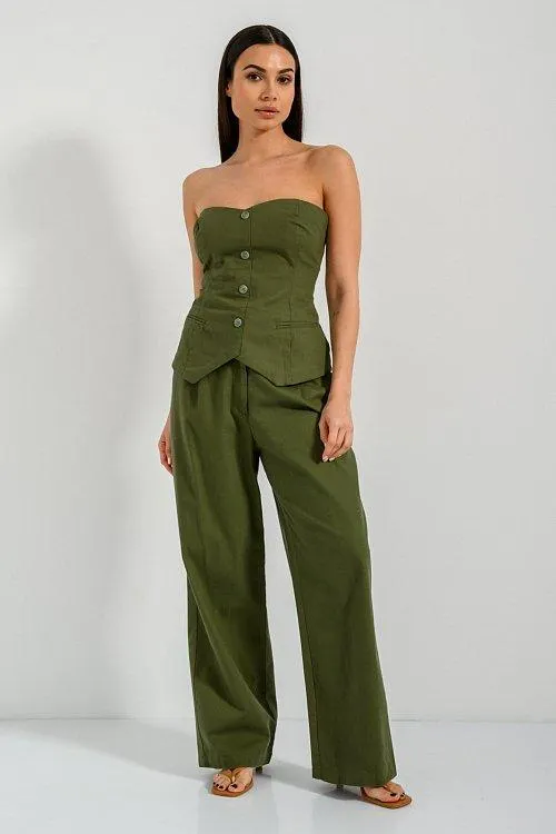 Straight leg λινό παντελόνι με πιέτες