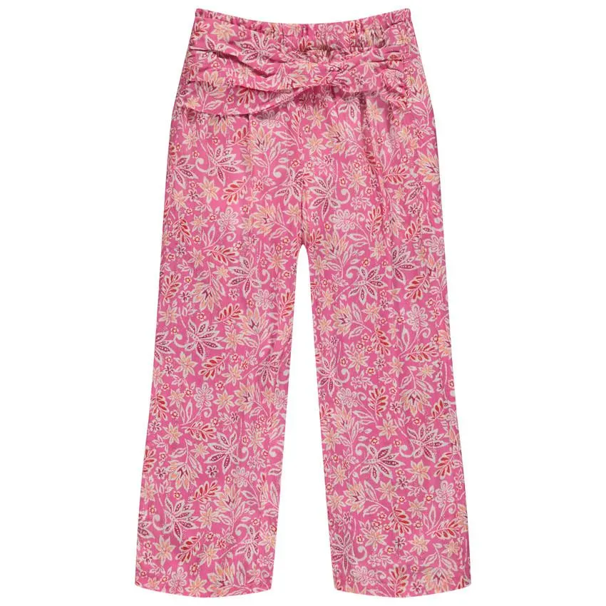 Παντελόνι άνετο με ψεύτικη ζώνη με σχέδιο floral για κορίτσι