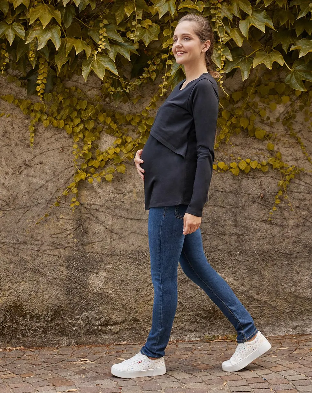 Γυναικεία μπλούζα εγκυμοσύνης/θηλασμού μαύρη