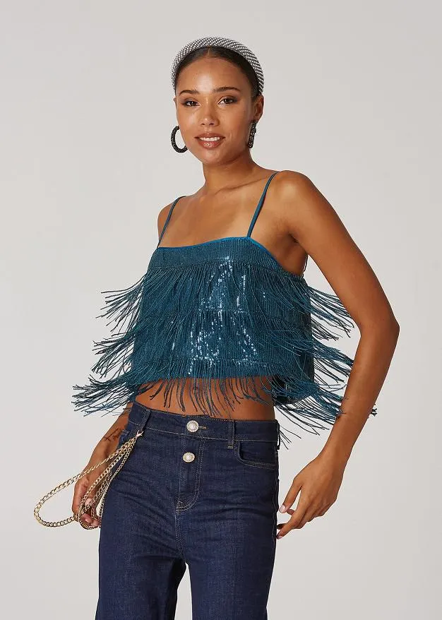 Κροπ μπλούζα με κρόσια με παγιέτα