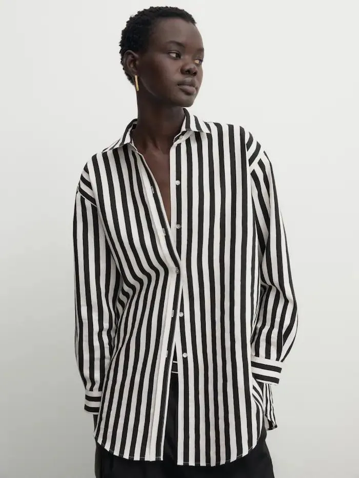 Wide striped linen blend shirt