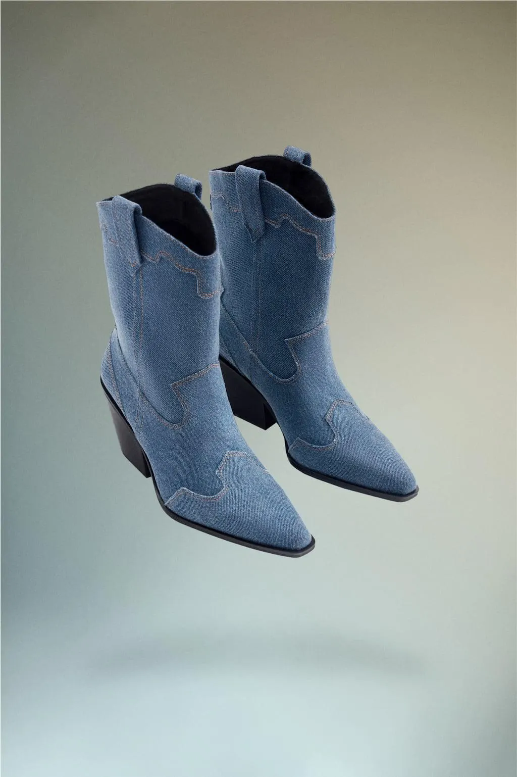 DENIM COWBOY ANKLE BOOTS