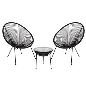 ACAPULCO Set Κήπου - Βεράντας: Τραπέζι + 2 Πολυθρόνες Μέταλλο Μαύρο / Rattan Μαύρο
