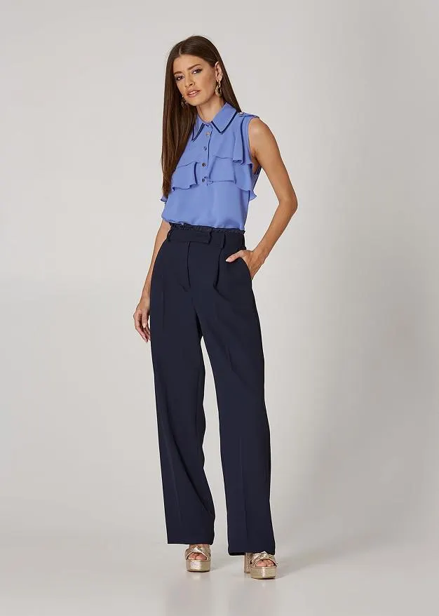 Αμάνικη μπλούζα με γιακά και βολάν