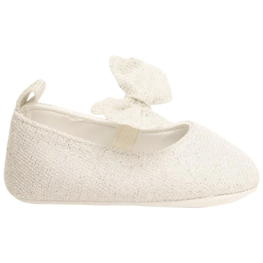 Babies argentés avec lanière élastiquée à nœud pour bébé fille