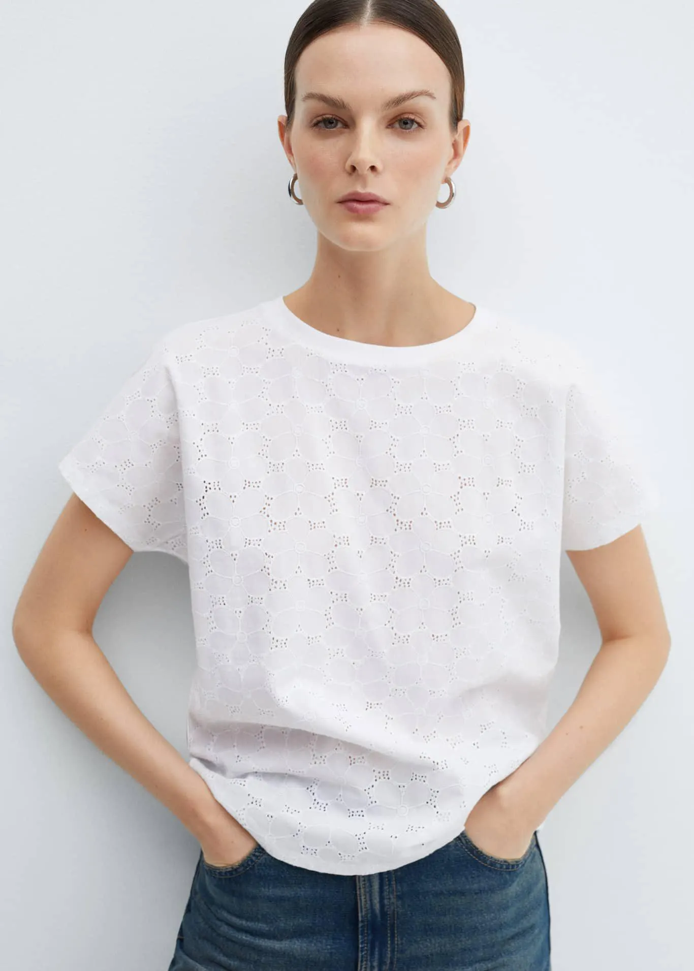 Openwork cotton-blend T-shirt
