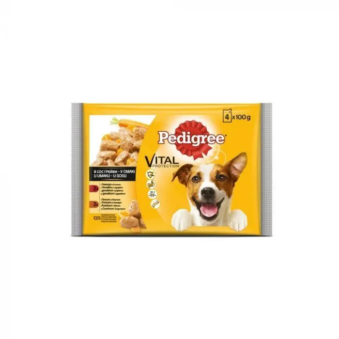 Pedigree piletina i povrće, govedina i povrće, vrećice 4x100 g