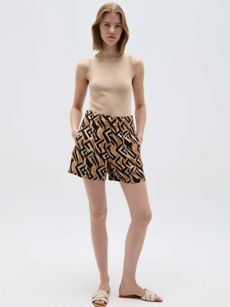 Shorts in lino e viscosa con pinces