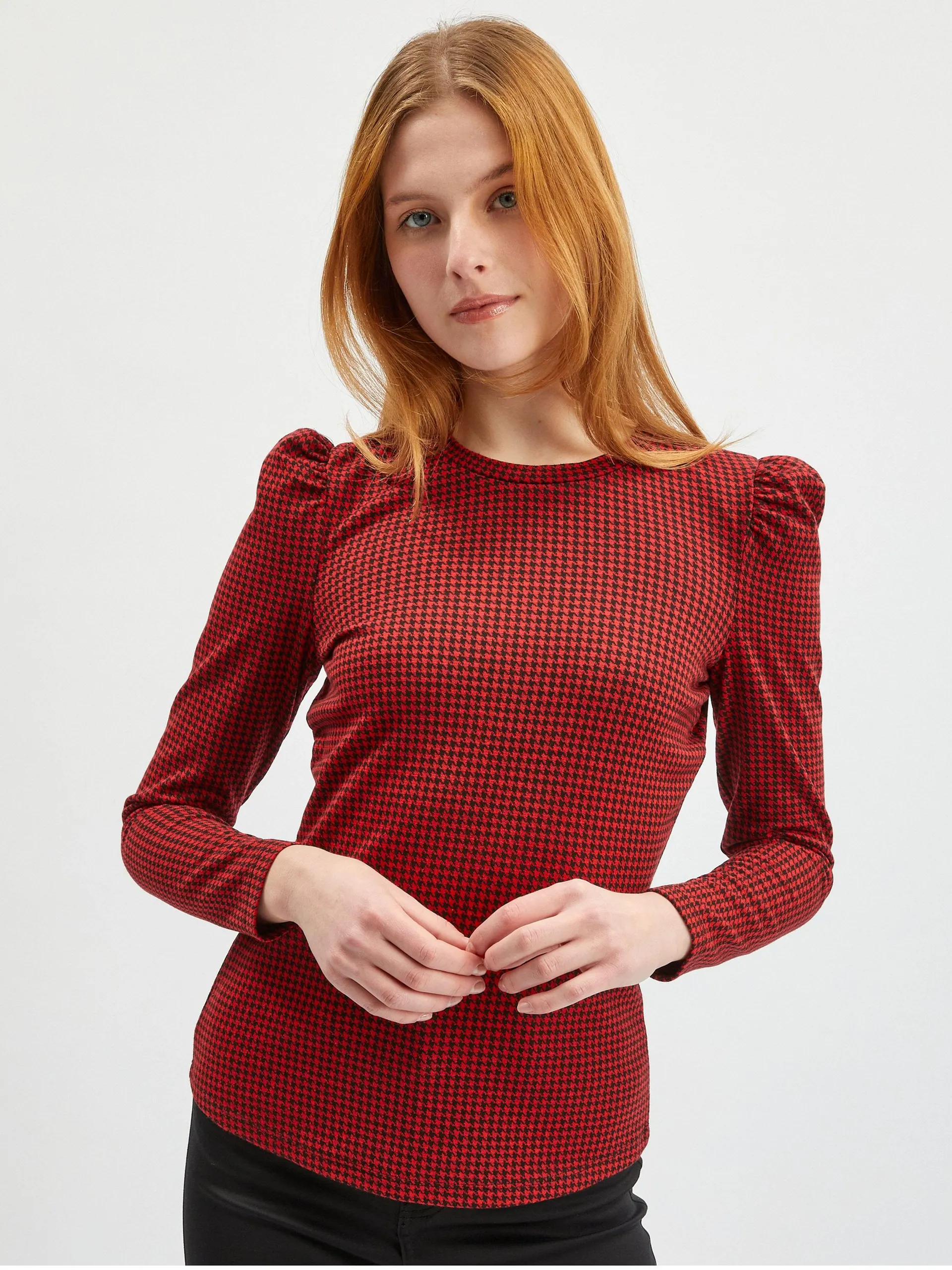 Crvena ženska majica dugih rukava s uzorkom ORSAY