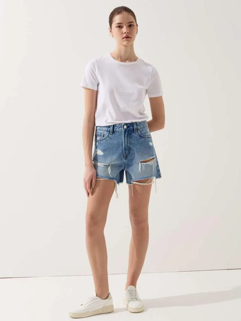 Denim Denim shorts with rips and high waist