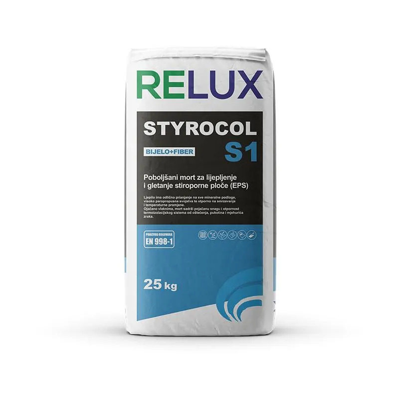 Ljepilo za EPS Styrocol S1 bijelo s vlaknima Relux, 25 kg