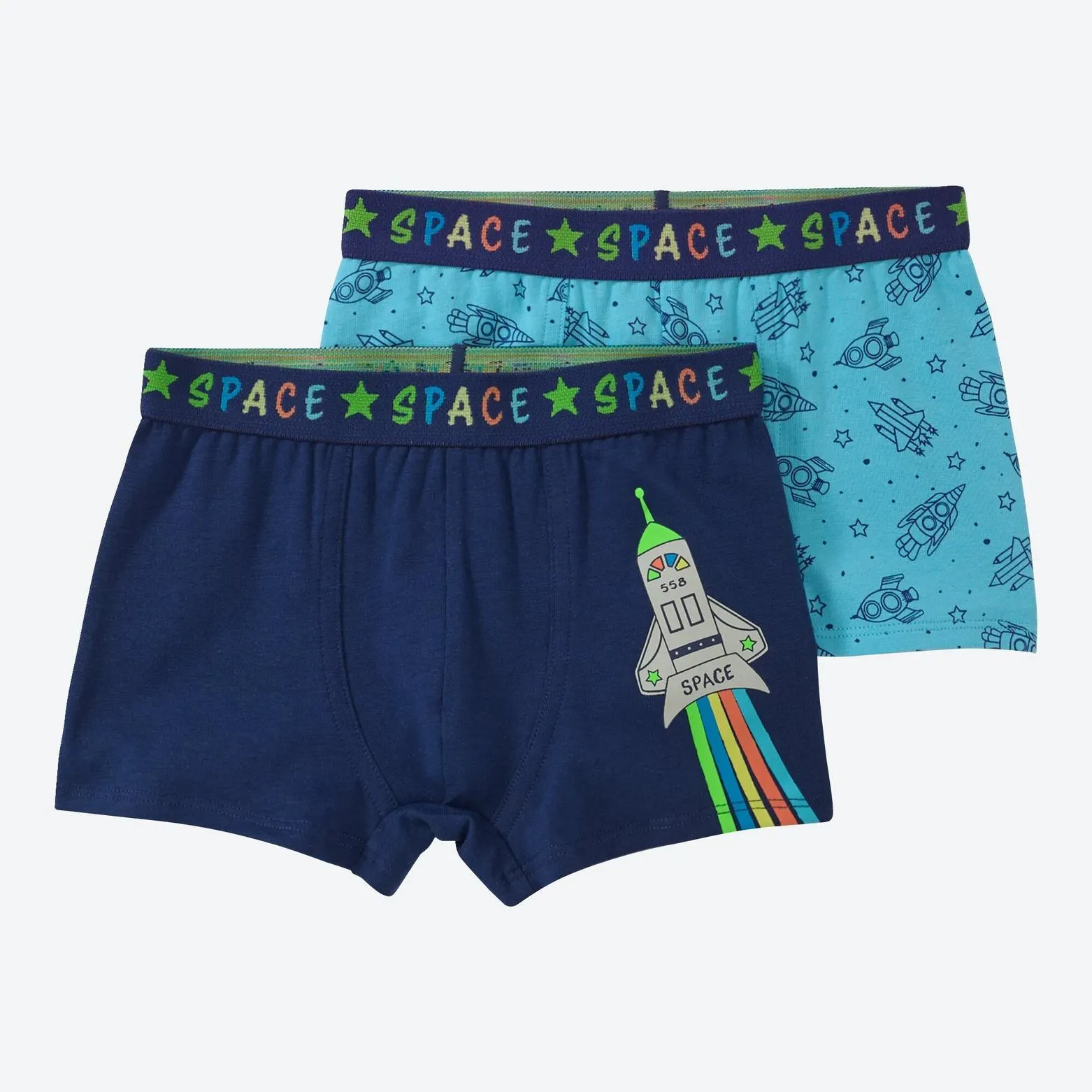 Kinder-Jungen-Retroshorts mit Raketen-Motiv, 2er-Pack