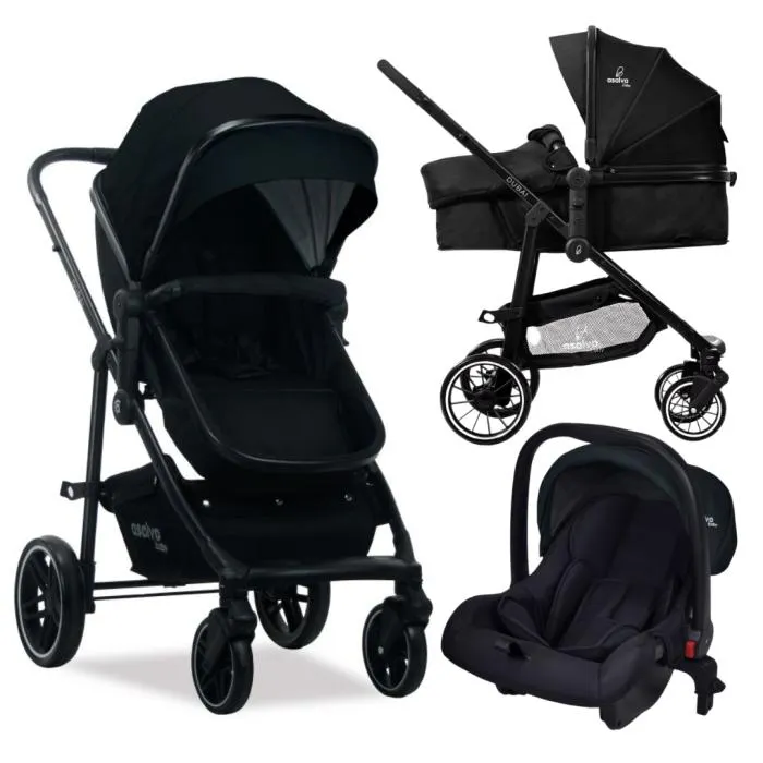 Asalvo kolica 3u1 Dubai + košara + autosjedalica - Black