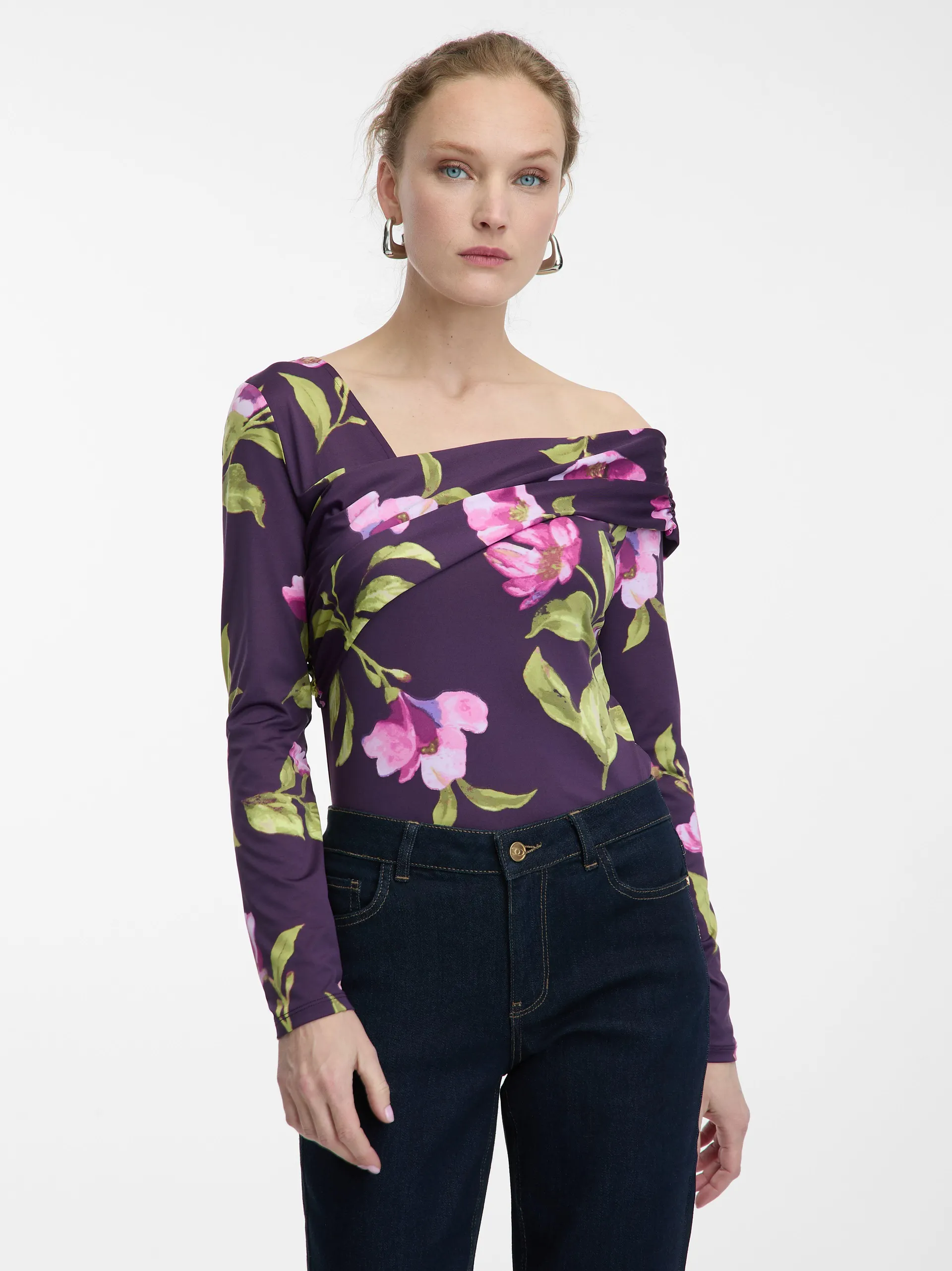 Ljubičasta ženska bluza s cvjetnim uzorkom ORSAY
