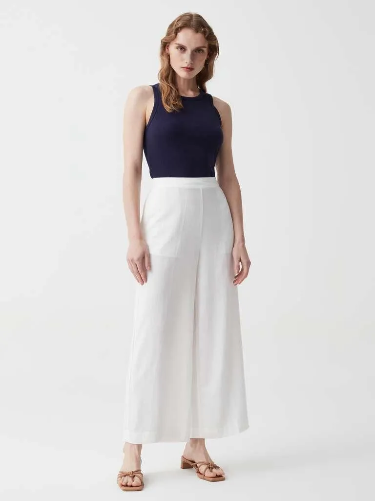 Optical White Wide leg trousers in linen and viscose