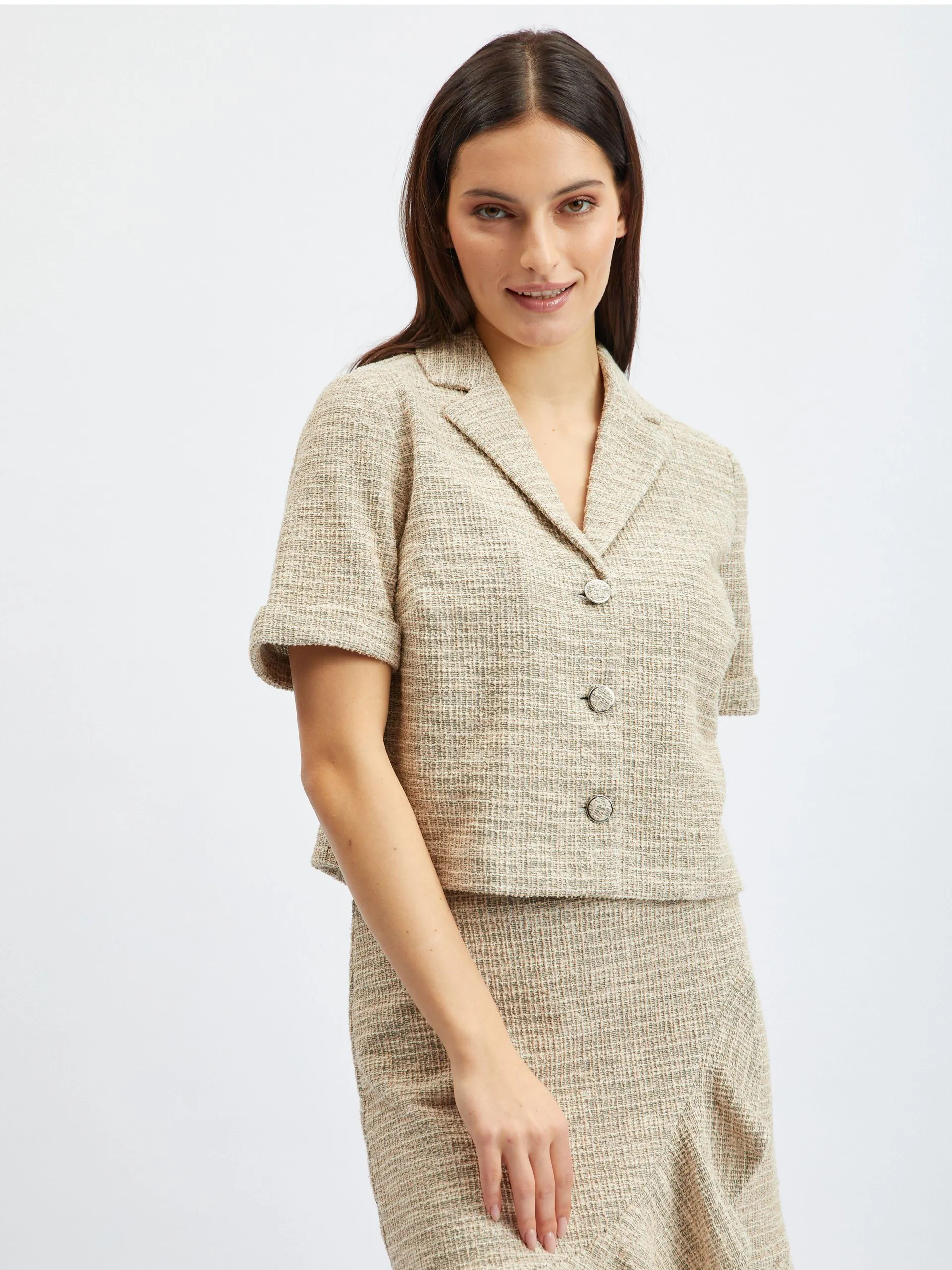 Svjetlosmeđa ženska prošarana bluza kratkih rukava ORSAY