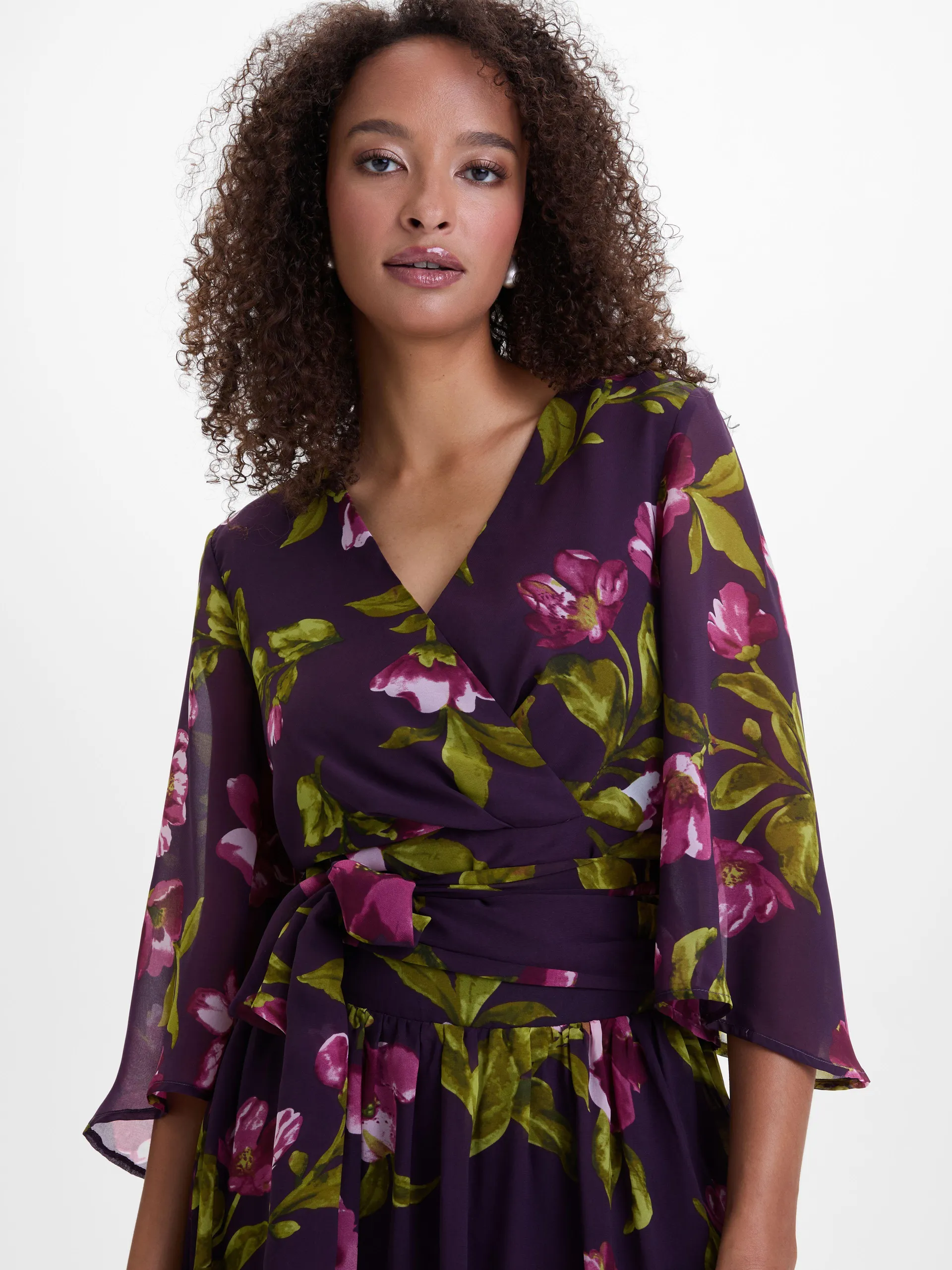 Ljubičasta ženska bluza na preklop s cvjetnim uzorkom ORSAY