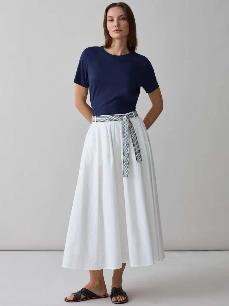 Optical White Long skirt with ethnic belt