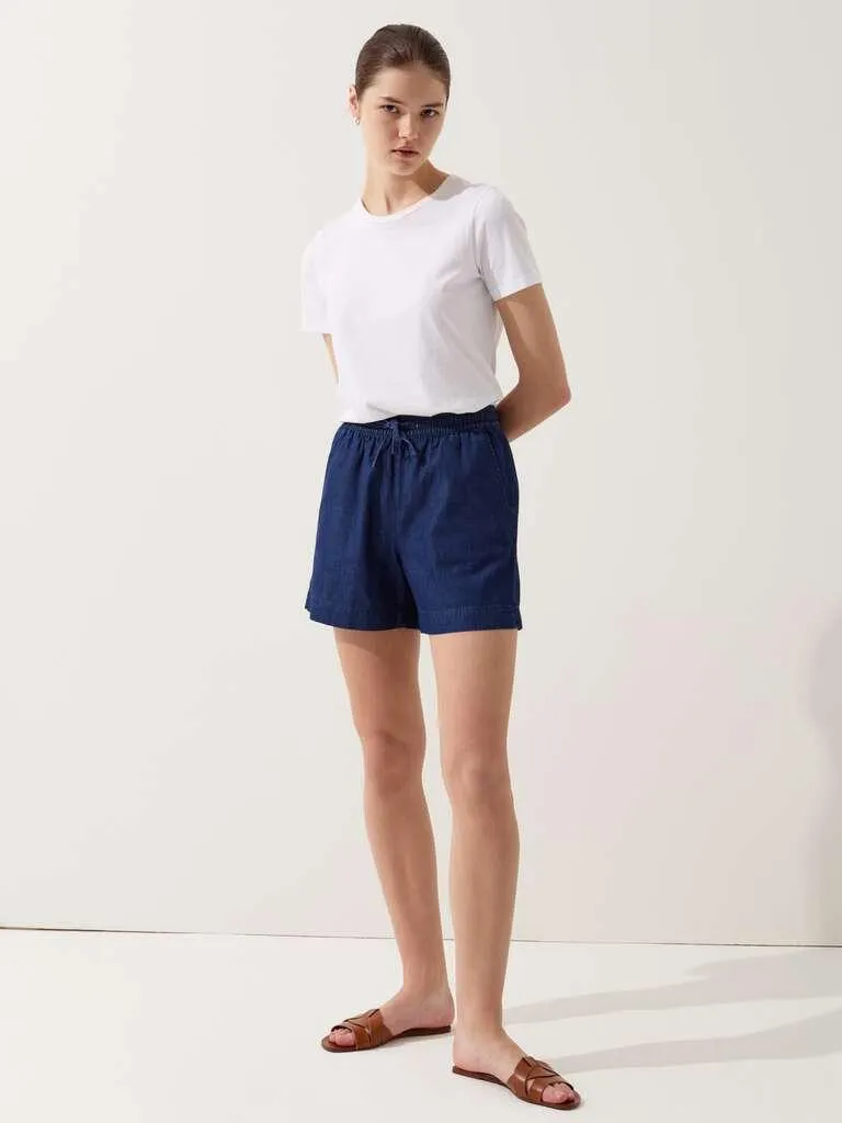 Denim Blue Denim-effect fluid shorts with drawstring