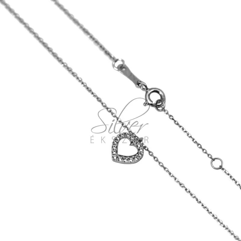 Fehér arany nyaklánc köves szív medállal