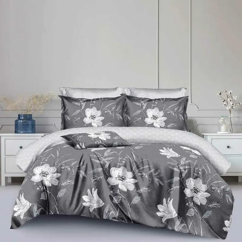 Szürke virágmintás 7 részes ágyneműhuzat