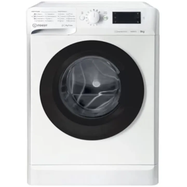 Indesit New MyTime MTWE91495WKEE mosógép, 9 kg, 1400 ford./perc, B osztály, Inverteres motor, Gyors ciklusok, Digitális kijelző, Fehér/fekete
