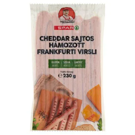 SPAR cheddar sajtos hámozott frankfurti virsli 230 g