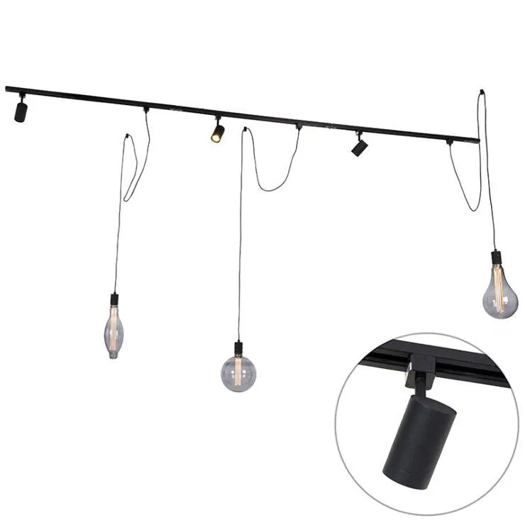 1 fázisú sínrendszer 3 spotlámpával és 3 függőlámpával fekete - Cavalux Jeana