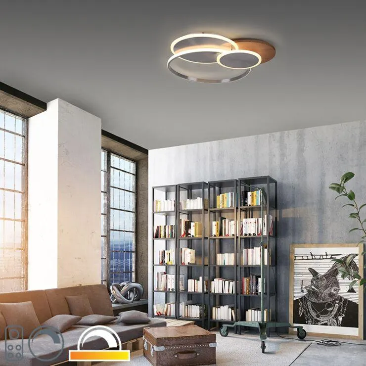 Mennyezeti lámpa fa kerek, LED 3-lámpás távirányítóval - Ajdin