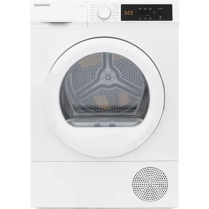 Daewoo ruhaszárító, Hőszivattyú, 8 kg, Rozsdamentes acél kád, Üvegajtó, E energiaosztály, Fehér