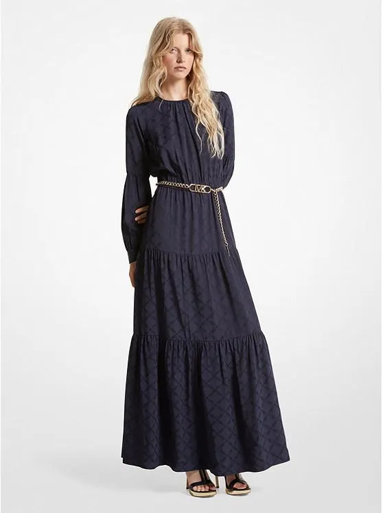 Empire Logo Jacquard Belted Dress