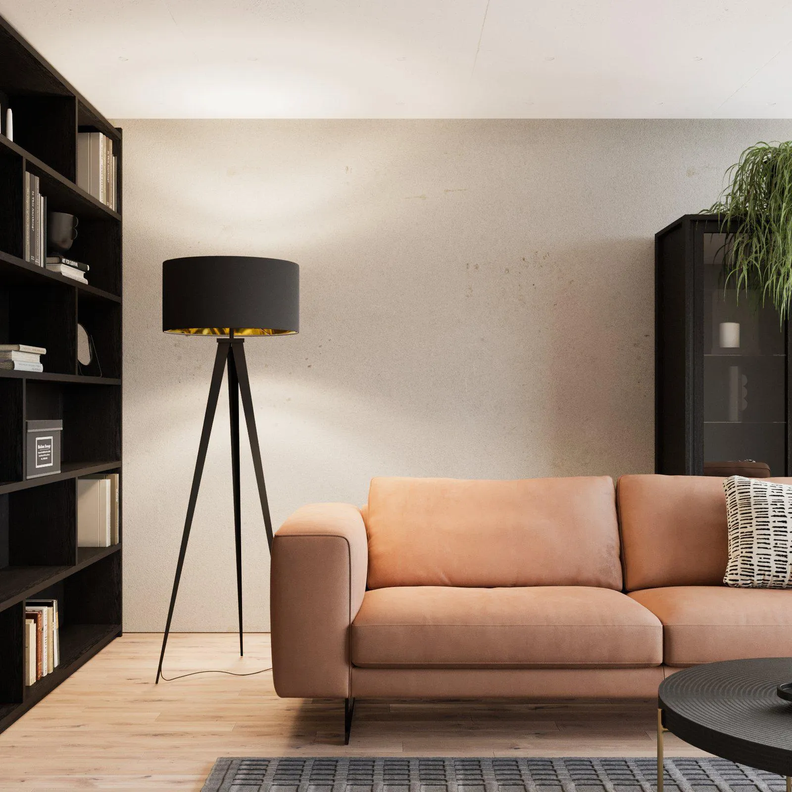 Lindby Benik háromlábú álló lámpa, fekete, arany