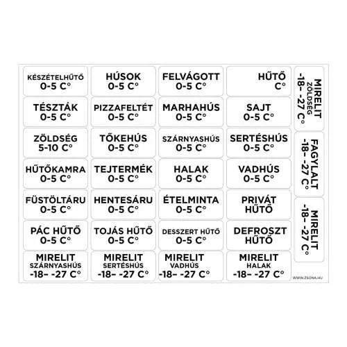 Hűtőhőmérséklet köjálos HACCP ÁNTSZ jelölései matrica csomag