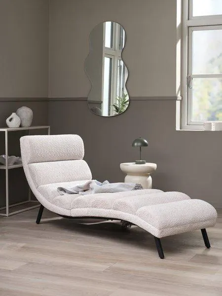 Ligfauteuil LINDELSE beige teddy/zwart