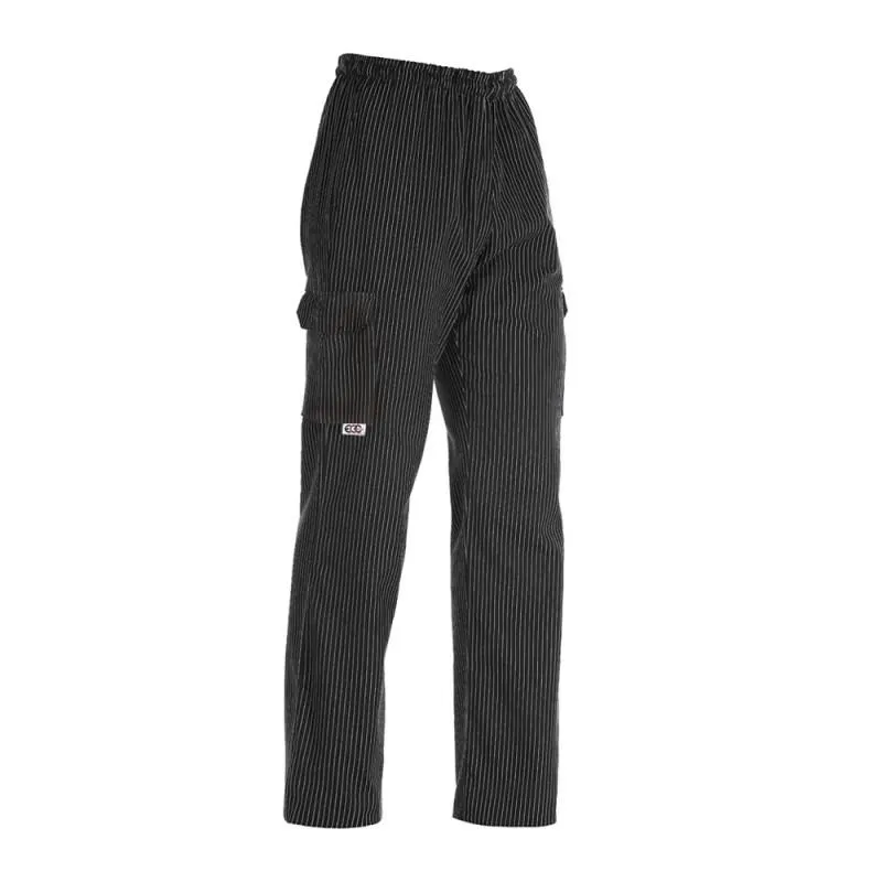 Szakácsnadrág EGOChef zsebbel vékony fehér csíkok