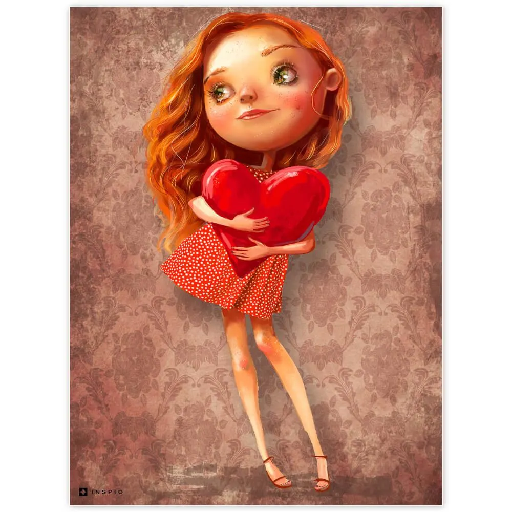 Falikép - Kislány szívecskével