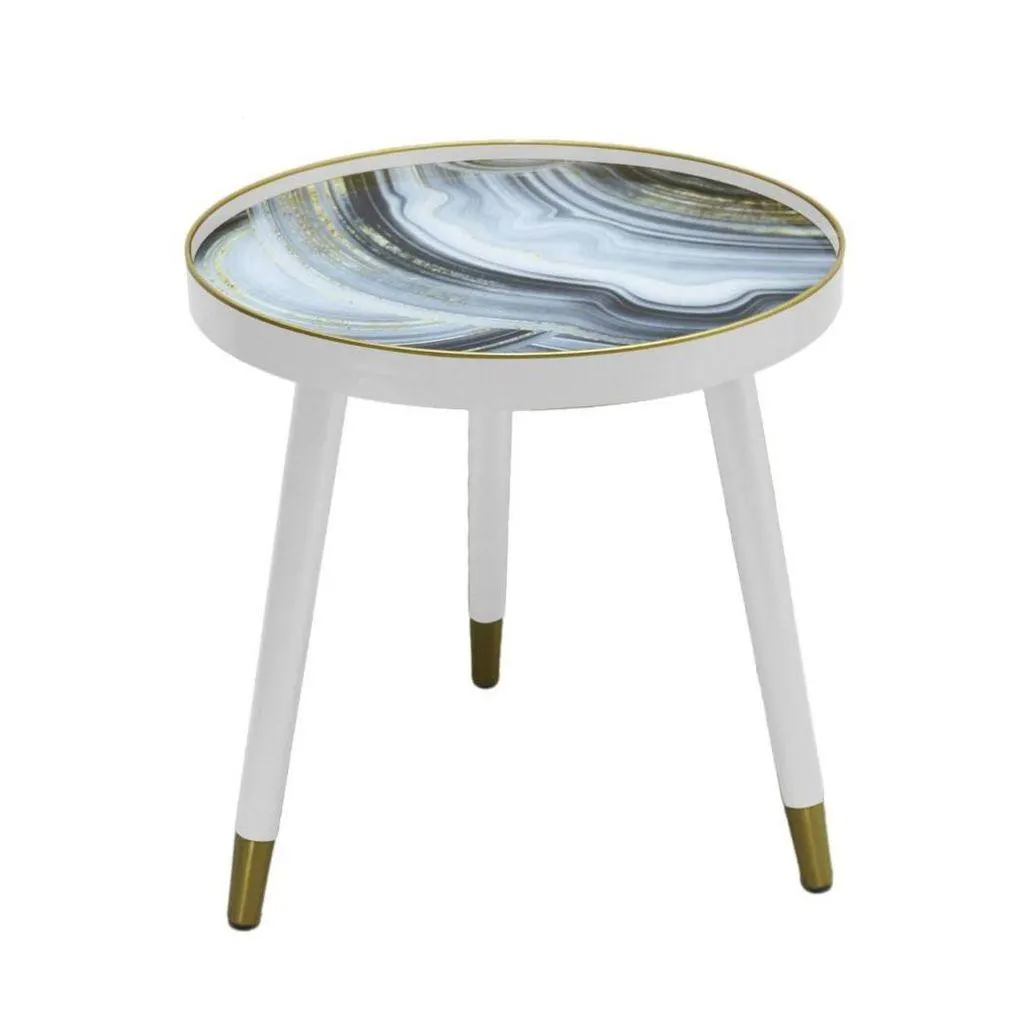 Kerek márvány mintás asztalka, fehér - CHIC